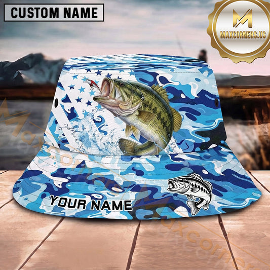 Maxcorners Fishing Epic Skull Fisherman Sunset Fishing Scene Personalized Name 3D Bucket Hat (13 Fish Species)