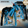 Maxcorners Fishing Blue Black Splash Personalized Name, Team Name 3D Long Sleeve Shirt ( 12 Fish Species)