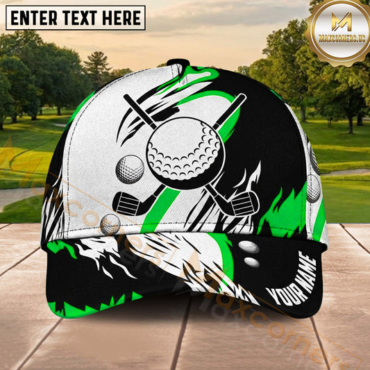 Maxcorners Golf Ball and Crossed Clubs Brushstroke Pattern Personalized Name 3D Classic Cap