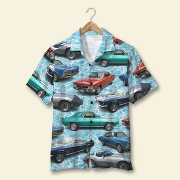 Maxcorners Personalized Classic Car Hawaiian Shirt, Custom Photo Car Aloha Shirts Water Pattern (Up to 5 photos)