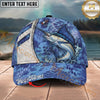 Maxcorners Fishing Blue Hexagon Pattern Personalized Name 3D Cap (12 Fish Species)