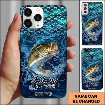 Maxcorners Fishing Phone Case Fish Scale Pattern Splash Design Personalized Name 3D Phone Case (10 Fish Species)
