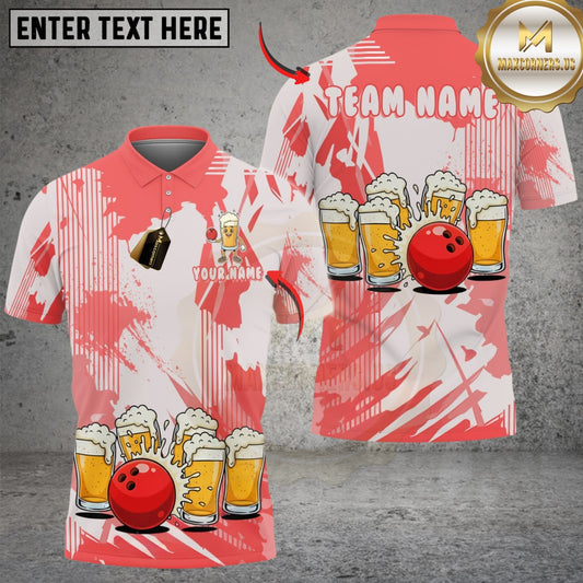 Maxcorners Bowling & Pins Funny Beer Lover Customized Name, Team Name 3D Shirt (4 Colors)
