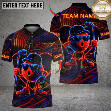 Maxcorners Golf Neon Funny Character Personalized Name, Team Name 3D Shirt (4 Colors)