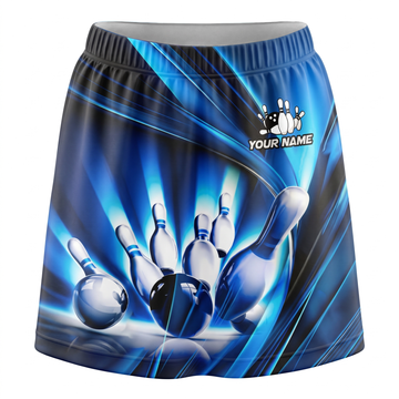 Maxcorners Bowling Blue Strike Ball And Pins Personalized 3D Skirts With Shorts