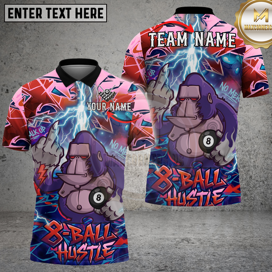 Maxcorners Pool Gorilla 8-Ball Hustle Multicolor Options Personalized Name, Team Name 3D Shirt (4 Colors)
