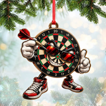 Maxcorners Darts Lover Cool Target Board Character, Sunglasses, Sneakers, Thumbs Up Personalized Name Ornament 2D Flat