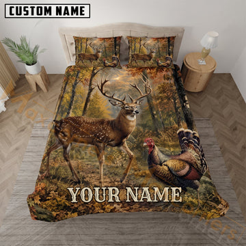 Maxcorners Deer Hunting Hunter Woodland Scene Custom Name 3D Bedding Set