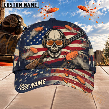 Maxcorners Trap & Skeet Shooting American Flag Skull Clay Target Personalized Name 3D Cap