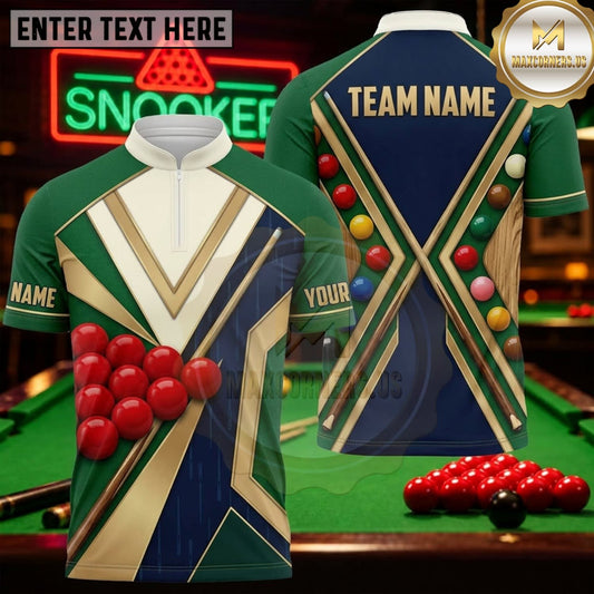 Maxcorners Snooker Emerald Green Gold Cross Stripes Personalized Name 3D Unisex Shirt