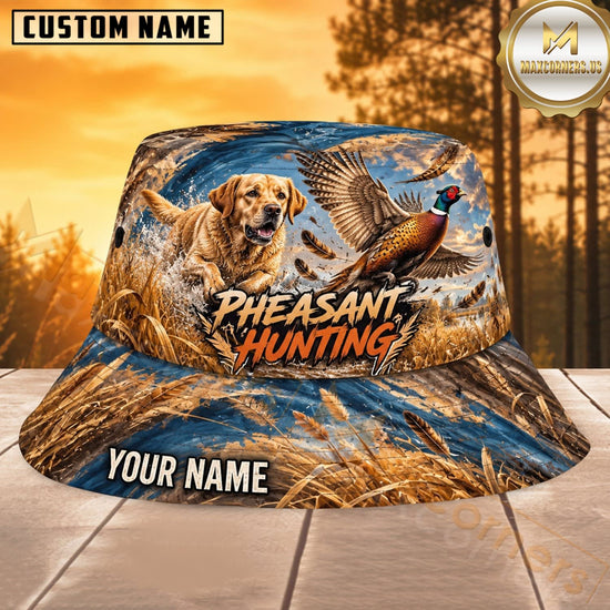 Maxcorners Pheasant Hunting Dog Golden Field Personalized Name 3D Bucket Hat