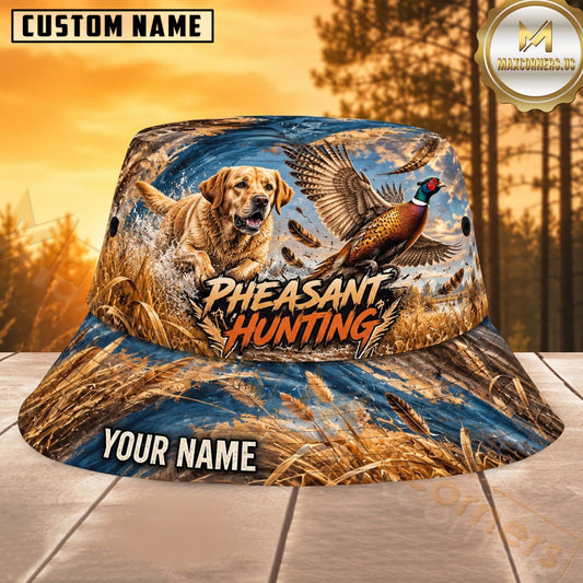 Maxcorners Pheasant Hunting Dog Golden Field Personalized Name 3D Bucket Hat