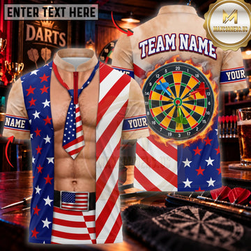 Maxcorners Darts Patriotic American Flag Suit Colorful Dartboard Personalized Name 3D Unisex Shirt