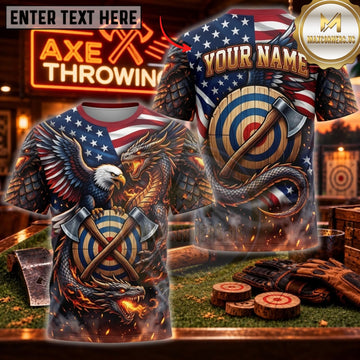 Maxcorners Axe Throwing American Eagle Bullseye Personalized Name 3D Unisex Shirt