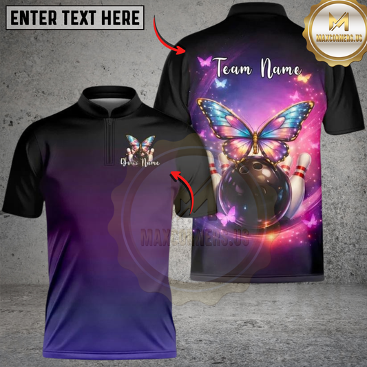 Maxcorners Bowling Midnight Butterfly Personalized Name, Team Name 3D Shirt