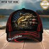 Maxcorners Fishing American Flag Black Red Personalized 3D Cap (12 Fish Species)