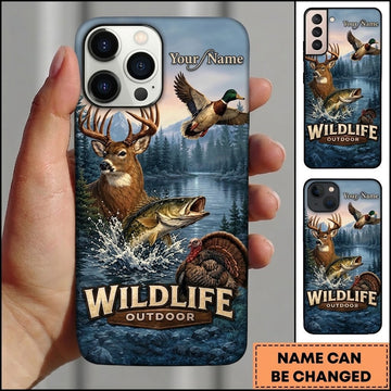 Maxcorners Hunting Wildlife Animals Foggy Blue Pine Forest Customized Name Phone Case