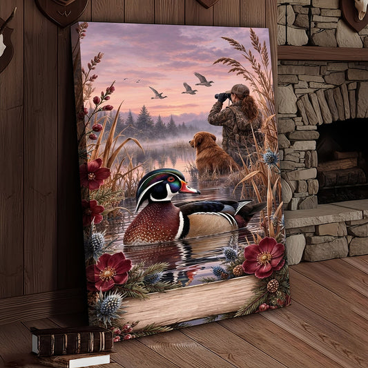Maxcorners Duck Hunting Labrador Blind Vintage Sepia Personalized Canvas Wall Art