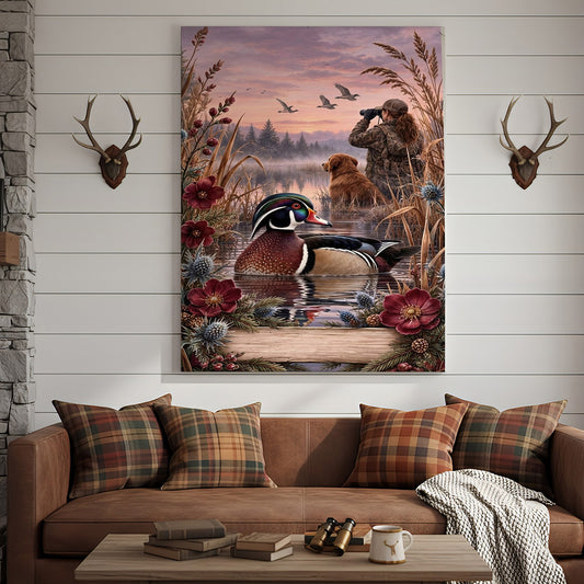 Maxcorners Duck Hunting Labrador Blind Vintage Sepia Personalized Canvas Wall Art