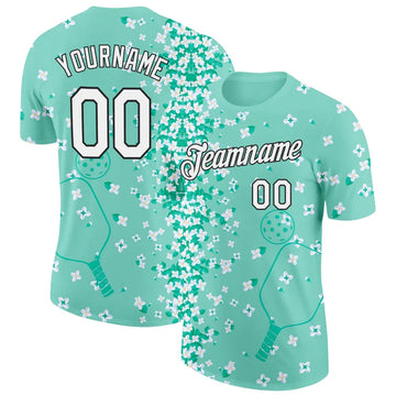 Maxcorners Pickleball Paddle Ball Mint Green White Floral Vine Pattern Personalized Name 3D Unisex Shirt