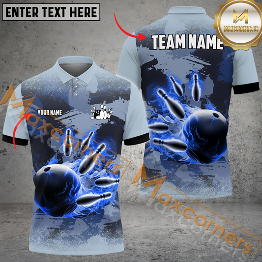 Maxcorners Cool Color Bowling Jersey Multicolor Option Customized Name, Team Name 3D Polo Shirt
