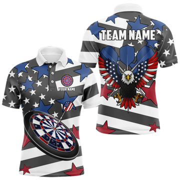 Maxcorners Patriotic American Flag Eagle Dart Shirts For Men Custom Darts Jerseys Team Polo & 1/4 Zip  LM154