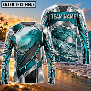 Maxcorners Surf Coastal Wave Art Customized Name, Team Name 3D Long Sleeve Shirt