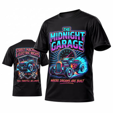 Maxcorners Personalized Car Classic Muscle Car 3D T-Shirt – Black Midnight Garage Neon Blue Muscle Car