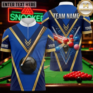 Maxcorners Snooker Royal Blue Gold Chevron Personalized Name 3D Unisex Shirt