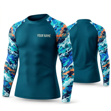 Maxcorners Personalized Ocean Art Teal Shirt with Bright Blue Wave Sleeves 3D All Over Printed Shirts, Best Gifts for Ocean Lovers