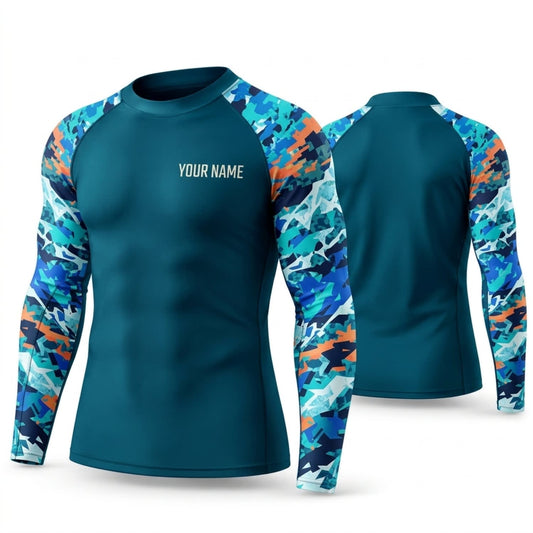 Maxcorners Personalized Ocean Art Teal Shirt with Bright Blue Wave Sleeves 3D All Over Printed Shirts, Best Gifts for Ocean Lovers