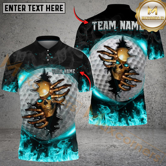 Maxcorners Golf Fire Skull Crack Ball Personalized Name, Team Name 3D Shirt (6 Colors)