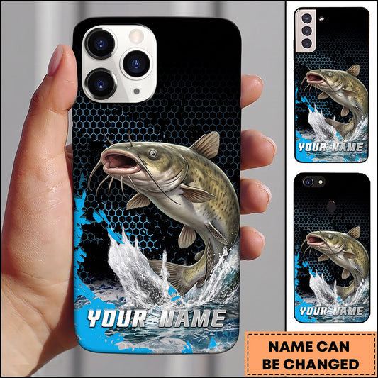 Maxcorners Black Blue Hexagon Water Splash Personalized Name Phone Case (13 Fish Species)