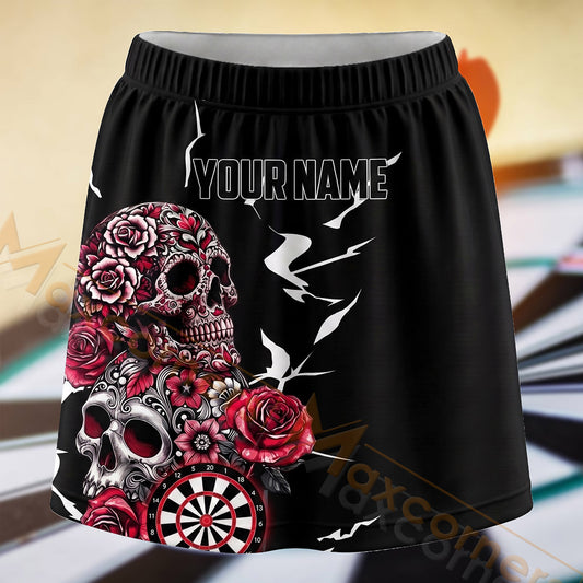 Maxcorners Darts Gothic Skull Rose Dartboard Personalized 3D Skort, Skirts With Shorts
