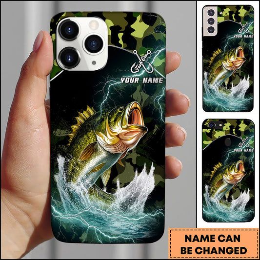 Maxcorners Green Camo Lightning Water Splash Personalized Name Phone Case (13 Fish Species)