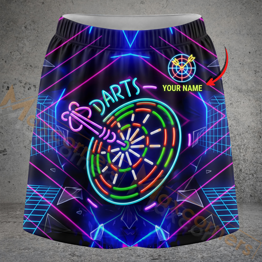 Maxcorners Darts Neon Retro Dartboard Personalized 3D Skirts With Shorts