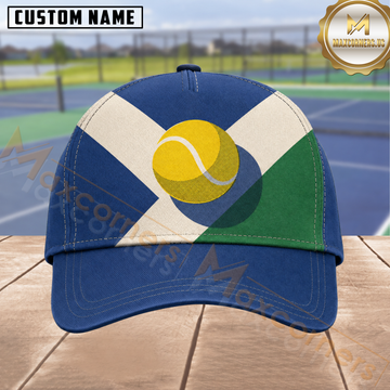 Maxcorners Tennis Center Tennis Ball Blue Green White Geometric Court Graphic Personalized Name 3D Cap