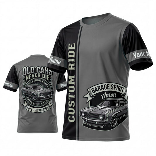 Maxcorners Personalized Car Classic Muscle Car 3D T-Shirt – Burgundy Black Custom Ride and Silver Vintage Car