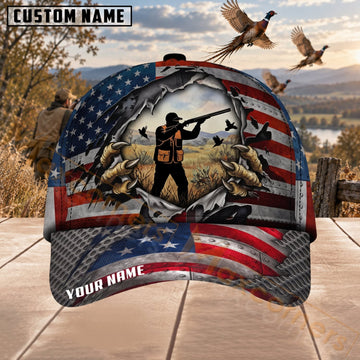 Maxcorners Upland Bird Hunting American Flag Hunter & Bird Dog Personalized Name 3D Cap