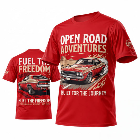 Maxcorners Personalized Car Classic Muscle Car 3D T-Shirt – Red Open Road Adventures Vintage Muscle Car