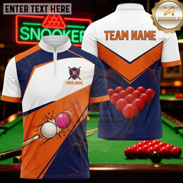 Maxcorners Snooker White Navy Orange Dynamic Stripes Personalized Name 3D Unisex Shirt