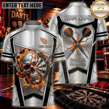 Maxcorners Darts Silver Black Flaming Skull Crossed Darts Personalized Name 3D Unisex Shirt