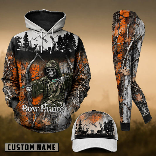 Maxcorners Hunting Bow Hunter Skull Orange Forest Camo 3D Shirts