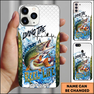 Maxcorners Northern Pike Fishing Patriotic Lake Style Personalized Name 3D Phone Case
