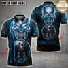 Maxcorners Bowling Cyber Skull Neon Glow Strike Multicolor Customized Name, Team Name 3D Polo Shirt