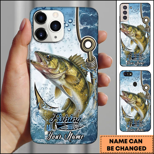 Maxcorners Walleye Fishing Phone Case Hook Line Ocean Bubble Design Personalized Name Phone Case