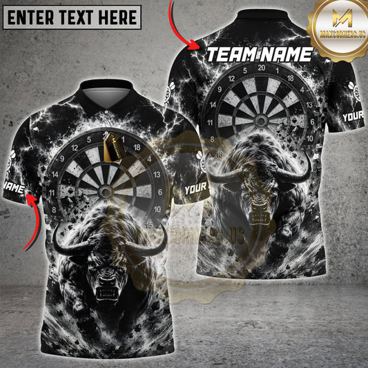 Maxcorners Darts Bull Dartboard Lightning Storm Black White Multiple Personalized Name, Team Name 3D Shirt