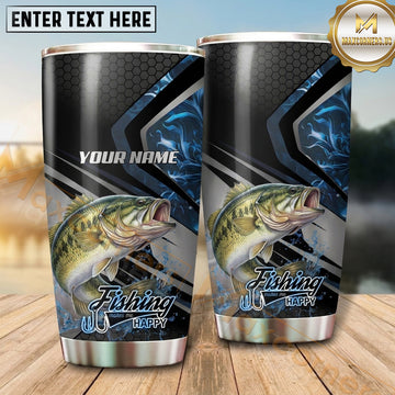 Maxcorners Fishing Tumbler Black Blue Carbon Panel Design Personalized Name Tumbler (13 Species)