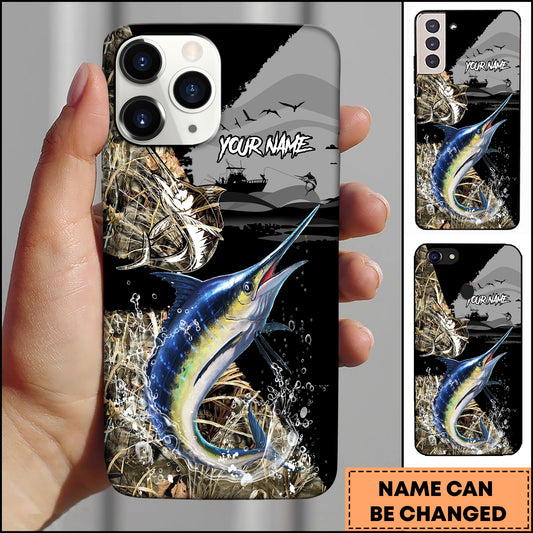 Maxcorners Marlin Fishing Camouflage Lake Scene Personalized Name 3D Phone Case