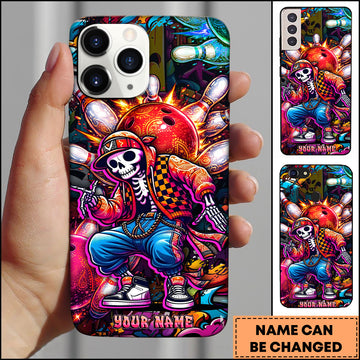 Maxcorners Bowling Hip-hop Skeleton Skater Personalized Name 3D Phone Case